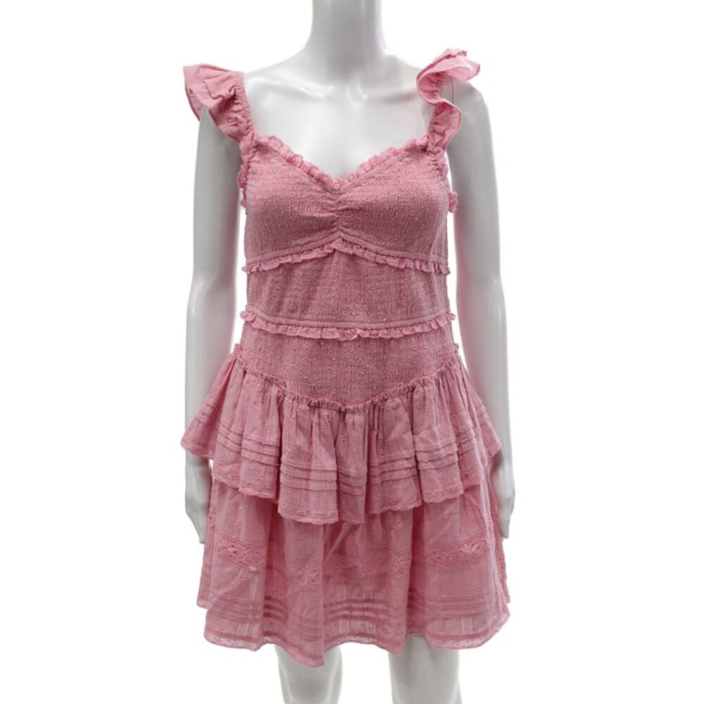 Love Shack Fancy Womens Pink Mini Dress Square Neck Sleeveless Boho Size XL